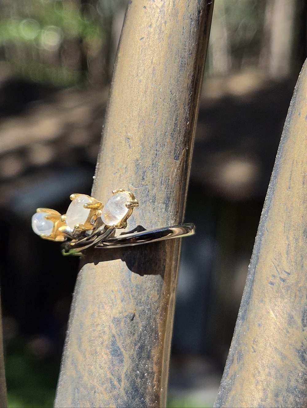 Moonstone Sterling Rhodium & Gold Ring Sz7 - Picture 6 of 9